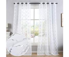 Kotile Vorhänge mit Ösen, Voile, durchscheinender Foliendruck, marokkanisches Muster, für Babyzimmer, 2 Bahnen Marokkanisch 52x95 .White Sheer - Silver Moroccan