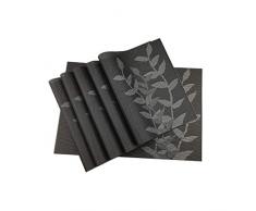 puzhler Platzsets Set 6 Stück gekreuzt mit Läufer für Esstisch gewebte Vinyl-Tischsets und Tischläufer Set abwischbar hitzebeständig Black Leaf
