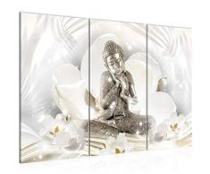 Bilder Buddha Feng Shui Wandbild 120 x 80 cm Vlies - Leinwand Bild XXL Format Wandbilder Wohnzimmer Wohnung Deko Kunstdrucke Gelb 3 Teilig - MADE IN GERMANY - Fertig zum Aufhängen 016431b