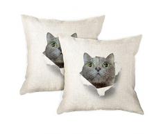 WIRESTER CB-SQPILL17CS-SBPDSQPET0001-2-A4782 Sofakissen, dekorative Kissenhüllen für Home Office, 45,7 x 45,7 cm, 2-teiliges Set, große Augen, neugierige graue Katze