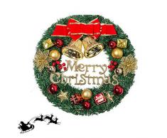 Luxanna Weihnachtskranz, künstliche Kiefer, Weihnachtsgirlande mit Glocken, Kugeln, Sterne, Blumen, Geschenke für Haustür, Party-Dekoration, 33 cm