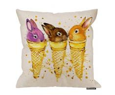 HGOD Designs Kaninchen-Kissenbezug, lustige Tier-Hase im Eiscreme, süßes Design, Baumwolle, Leinen, Polyester, dekorative Wohndekoration, Sofa, Couch Schreibtisch, Stuhl, Schlafzimmer, 40,6 x 40,6 cm 18x18 Inch A5-0042