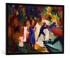 Gerahmtes Bild von August Macke Spielende Kinder am Wasser, Kunstdruck im hochwertigen handgefertigten Bilder-Rahmen, 100x70 cm, Schwarz matt