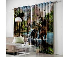 Karola Fenster-Vorhang, 2 Vorhänge, Ösen, für Wohnzimmer, Esszimmer, Schlafzimmer, Alphabet, grau, Chevron 40 x 84 - Set of 2 Dinosaurier 2ala7467