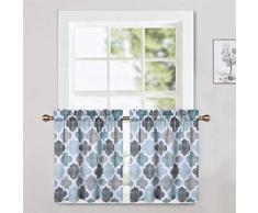CAROMIO Quatrefoil Spalier Muster Dicke Baumwolle Polymischung Stange Pocket Kleine Halbgardinen für Badezimmer Cafe Küche Vorhänge Tiers|24 L Aqua