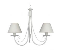 Tosel 20926 Kronleuchter – Elfenbeinfarben, Stahlrohr, Epoxid-Beschichtung, Lampenschirm aus Baumwolle, E14, 60 W, Weiß gekalkt