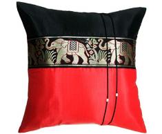 Artiwa Kissenbezug mit Elefantenmotiv, Seide, dekorativ, groß, gestreift, Geschenkidee, Seide, rot/schwarz, 40x40 cm.