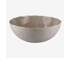 Better & Best Wellen Blume Salatschüssel aus emailliertem Metall, rund, 32 cm, mit gezacktem Rand, verziert mit Lysblüten, Taupe, Maße 32 x 32 x 14 cm