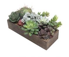 MyGift Kunstpflanze für Sukkulenten und Kaktus, rechteckig, dunkles Holz