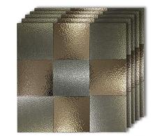 HomeyMosaic Fliesen zum Aufkleben und Abziehen aus Edelstahl, zum Aufkleben auf Fliesen für Küche, Wanddekoration, Aluminium-Oberfläche, Metallfliesen, quadratisch, 30,5 x 30,5 x 5 Bögen 12 X 12/ Box of 5 Sheets Retro Bronze & Grau
