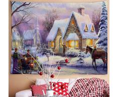 BACCESSOR Wandteppich Weihnachtsmann Weihnachtsmann Schlitten Hirsch Wandteppich Urlaub Wandbehang für Wohnzimmer, Schlafzimmer, Schlafsaal 80 W x 60 L (200cmx150cm) Snow Night Market