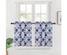 Haperlare Marokkanische Küchen-Vorhang-Set, Küchen-Ebenen-Vorhänge und Volant-Set für Café, Badezimmer, Spalier Design, Wohnzimmer-Vorhang-Sets Tiers| 30 L Grau/Marineblau