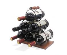 Weinregal für 6 Flaschen, rustikales Holz, 3 Etagen, klassisches Design, stabiler Griff, einfache Montage, Holz & Metall (Kupfer)