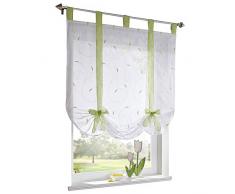 SINOGEM Floral Bestickte Raff-Up-Vorhang mit Schlaufen für Balkon, Fenster, Voile, Schleife, Schleife, Vorhang für Kinderzimmer, Deko 47 W x 55 L grün