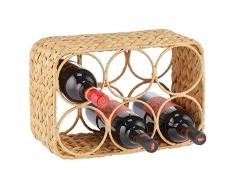 mDesign Wein- und Flaschenregal – Weinregal im elganten Design mit 2 Ebenen – Weingestell aus Wasserhyazinthe für 6 Flaschen – ideal für die Küchenarbeitsplatte oder den Esstisch – naturfarben