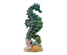 Kubla Crafts Schmuckkästchen Seepferdchen emailliert mit österreichischen Kristallen, 10,8 cm hoch