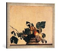 Gerahmtes Bild von Michelangelo Merisi Caravaggio Der Obstkorb, Kunstdruck im hochwertigen handgefertigten Bilder-Rahmen, 60x40 cm, Silber Raya