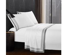 Casabolaj Shading Hotel Collection Bettlaken-Set, 4-teilig, 100 % ägyptischer Baumwollsatin, Fadenzahl 400, luxuriös, modernes Bettwäsche-Set für King-Size-Bett – Bordüre in Kontrastfarbe Silber/Grau King Banyan