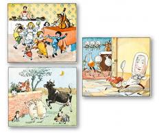 Ramini Brands Babyzimmer Wanddekoration, Malerei – Set von 3 8 x 10 ungerahmten Drucken – Hey Diddle Diddle The Cat and The Fiddle Kinderzimmer Rhyme – tolles Geschenk für Babypartys