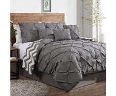 Geneva Home Fashion Avondale Manor Ella Bettwäsche-Set, 6-teilig, solide Quetschfalte, Wendebettwäsche Queen grau