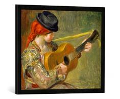 Gerahmtes Bild von Auguste Renoir Mädchen mit Gitarre, Kunstdruck im hochwertigen handgefertigten Bilder-Rahmen, 70x50 cm, Schwarz matt
