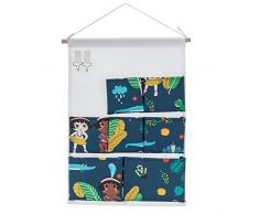 QILICHZ Leinen Baumwolle Stoff Stoff Wand Tür Schrank Zum Aufhängen Storage Bag Case 3 Pocket Kitchen Tool Pouch Tasche Home Organizer Flamingo 7 Pockets Pattern
