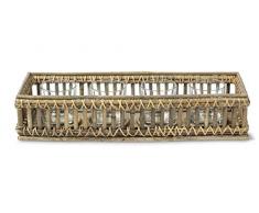 K&K Interiors 14063B Tablett, rechteckig, mit 4 Laternen, Rattan/Glas