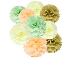 Wrapables Set von 12 Seidenpapier Pom Pom Party Dekorationen für Hochzeiten, Geburtstag Parteien Baby Duschen und Kinderzimmer Decor, elfenbeinfarben/Pfirsich/Mint/Hellbraun