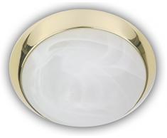 Niermann Standby Deckenleuchte - Alabaster - Dekorring Messing poliert, 25 cm, LED Glas/Metall Art, 25 x 25 x 8 cm