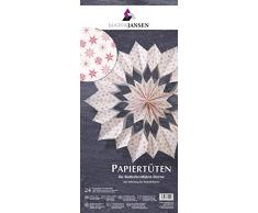 MarpaJansen Papiertüten für Deko-Sterne/Blüten - Bastelset - Butterbrottüten - (10 x 22 cm, 24 Stück) - inkl. Bastelanleitung - Kristalle weiß/rot