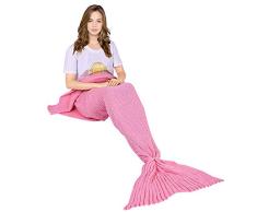 yashidali Nantong tragbare Meerjungfrauenschwanz-Decke, Häkeldecke, klassisches Muster Adults 70.9 (180cm) Cute pink