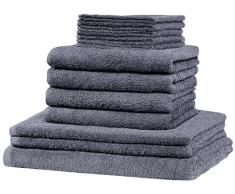12 tlg. Frottier Handtuch XXL SET: alle Größen abgedeckt! - 5x Gästetücher, 4x Handtücher, 2x Duschtücher, 1x Badetuch - 100% Baumwolle 10 Top Farben (Anthrazit grau)