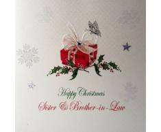 WHITE COTTON CARDS X117 Weihnachtskarte mit Aufschrift Happy Christmas Sister and Brother In-Law, handgemacht, Geschenk-Motiv, Weiß