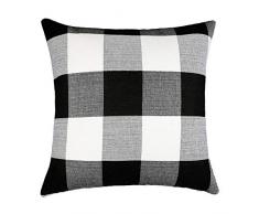 Black White Retro Checkers Plaids Linen Square Throw Pillow Cover Decorative Cushion Sham Pillowcase Cushion Case for Sofa 18 x 18 Inch by 4TH Emotion