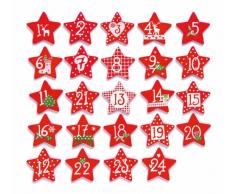 Glorex 61710121 - Holzsterne für Weihnachtskalender, Adventskalender mit Zahlen 1 bis 24 - Rot