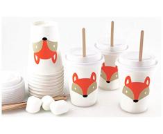 Fox Birthday Party Pappbecher mit Deckel und Rührstäbchen (12 Set)