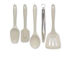 Zeal JSET45C Silikon-Kochzange, Pfannenwender, Löffel und Kochlöffel, 5-teiliges Set, cremefarben