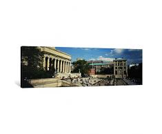 iCanvasART, Gruppe der Menschen vor Einer Bibliothek, Bibliothek der Columbia Universität, New York City, New York, USA Leinwand Kunstdruck Panorama Bilder, 36, 30,5 cm/3,8 cm Tiefe