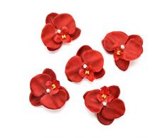 Silkflowers.com Seidenblumen in Großhandel, Kunstblumen für Zuhause, Seide, Schmetterling, Orchidee, Hochzeit, Dekoration, Braut, Strauß am Handgelenk, Cymbidium, Kunstblumen, 6,5 cm, 30 Stück rot