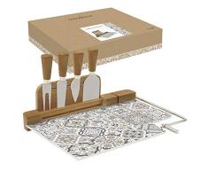 Easy Life 810CADB Käseplatte 31,5 x 20 cm aus Glas und Bambus CASA Decor Blue, mehrfarbig