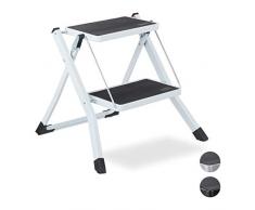 Relaxdays Trittleiter klappbar, 2 Stufen, platzsparender Klapptritt, rutschfest, Eisen, HBT ca. 45 x 50 x 50 cm, Weiß