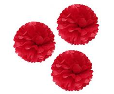 Wrapables Pompoms Party Dekorationen für Hochzeiten, Geburtstagsfeiern, Baby Duschen und Kinderzimmer Decor, rot 35,6 cm, Set von 3