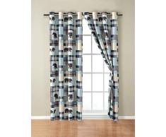 Rustikales modernes Bauernhaus Cabin Lodge Gesteppte Tagesdecke Bettwäsche-Set mit Patchwork von Wildlife Grizzly Bären und Büffelkaro, Beige/Blau – Western 2 Curtain Set