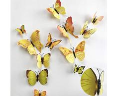 V-Time 36 bunte 3D Schmetterlinge Wandaufkleber DIY Kunst Dekoration Basteln für Party Kinderzimmer Klassenzimmer Büros Kinder Mädchen Jungen Baby Schlafzimmer Bad Wohnzimmer Magnete Kleber Aufkleber Set Gelbe Flügel