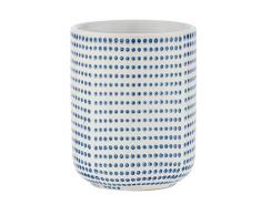 WENKO Zahnputzbecher Nole, hochwertiger Zahnbürstenhalter für Zahnbürste und Zahnpasta aus edler Keramik in Weiß mit blau-gepunkteter Oberfläche, handbemalt, Ø 7,5 x 9,5 cm