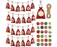 ANPHSIN 24 x Weihnachtskalender Countdown-Kalender, 24 Tage, zum Aufhängen, Adventskalender, Countdown zu Taschen, Girlande für Urlaub, Weihnachten, Zuhause, Büro, Party-Dekorationen (rot)