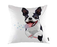 oFloral Hund Überwurf Kissenbezug Cartoon Boston Terrier Tier Happy Puppy Dekorativer quadratischer Kissenbezug 45,7 x 45,7 cm Home Decor für Sofa Schlafzimmer Wohnzimmer