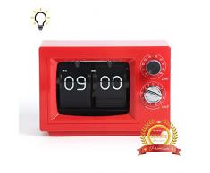 MIDCLOCK Flip Clock, Fernseh-Optik Tischuhr mit Licht, lustige Mini-Uhr, Vintage TV Auto Flip Down Uhr, batteriebetrieben, Digitale Uhren für Wohnzimmer-Dekor (Retro Rot)