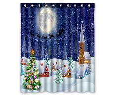 GCKG Merry Christmas Winter Schneelandschaft Weihnachtsbaum Mond Santa Claus Schlitten Wasserdicht Badezimmer Duschvorhang 152,4 x 182,9 cm