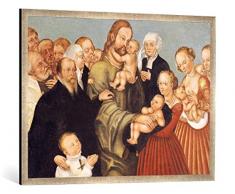 Gerahmtes Bild von Lucas Cranach der Jüngere Christus segnet die Kinder, Kunstdruck im hochwertigen handgefertigten Bilder-Rahmen, 100x70 cm, Silber Raya